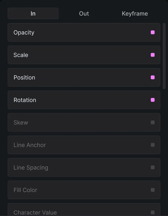 Flexile text effect panel
